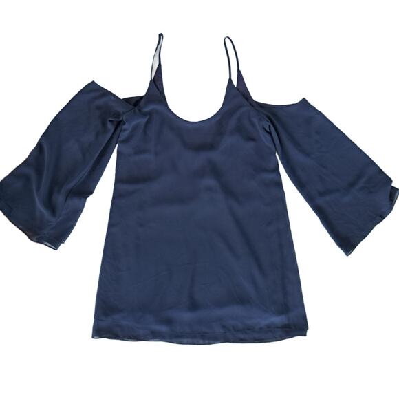 NWT LOVERS & FRIENDS Lucy Navy Cutout Shoulder Chiffon Mini Dress Size Small - Picture 9 of 12